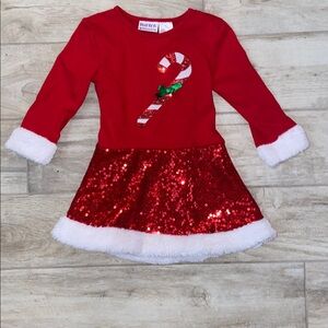 Sequin Red White Candy Cane Christmas Holiday Girls kids 5T Dress Faux Fur